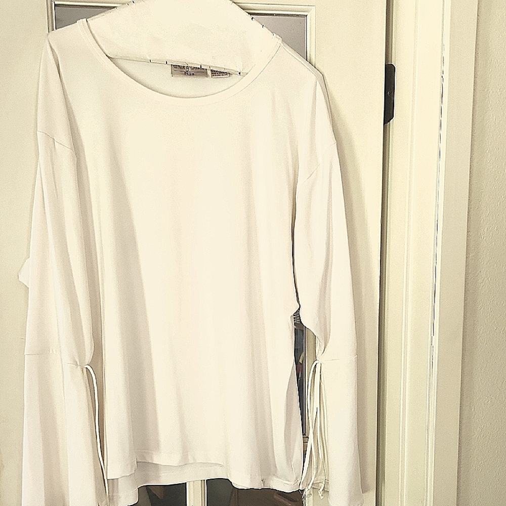 White Relaxed Tie Cord Sleeve Blouse